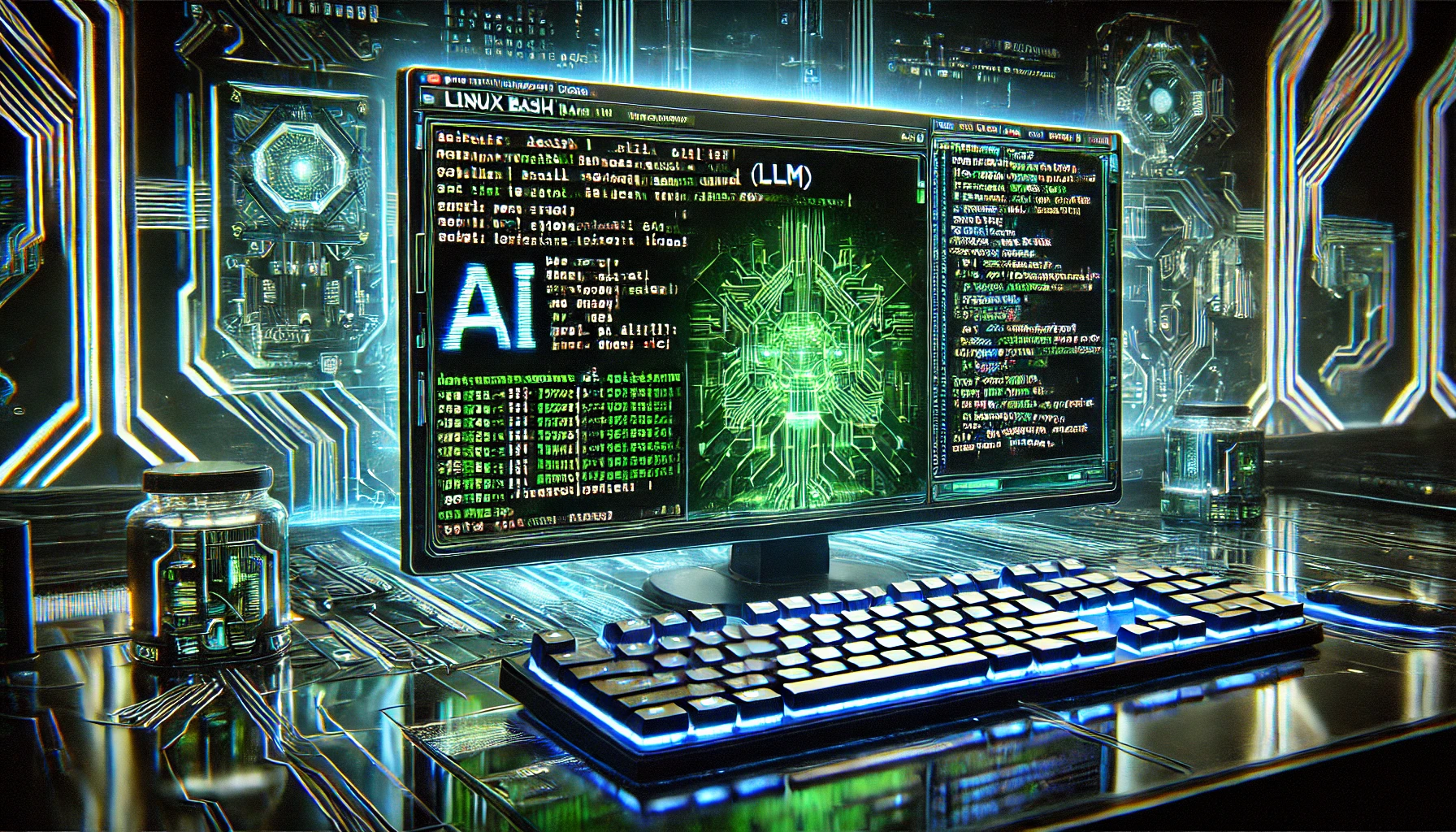 an image where llm and ai operates in a bash terminal on linux? AI generated.